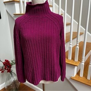J. Jill Large Petite Raspberry Pink Chenille Sweater Turtleneck Soft Burgandy